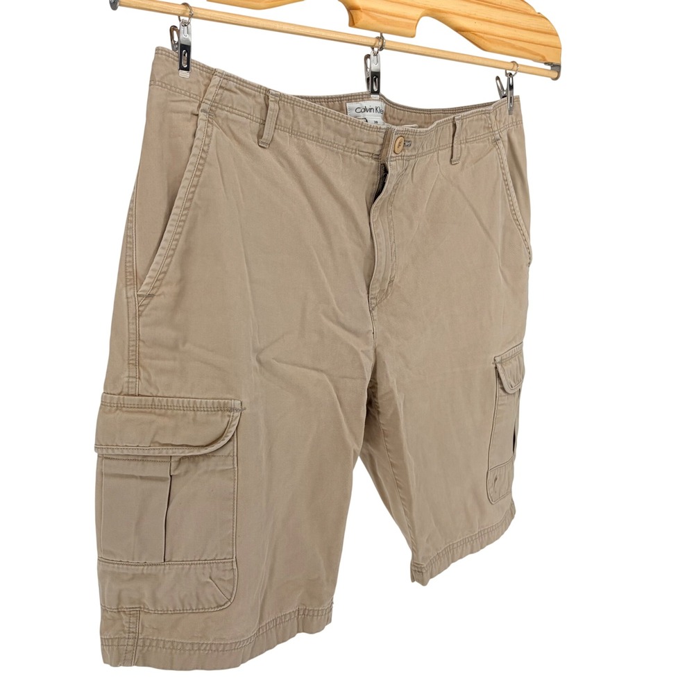 Calvin Klein Cargo Shorts 38 Tan Khaki Cotton Utility Multi-Pocket Casual Mens